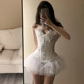 dress Sweet Cool Hot Girl Fishbone Floral Camisole Women's Summer Suit Mesh Skirt Fluffy Skirt